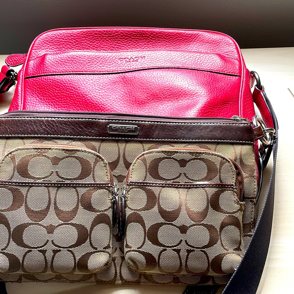 Red Coach cross body and fanny pack. Thick canvas strap. Really good condition.